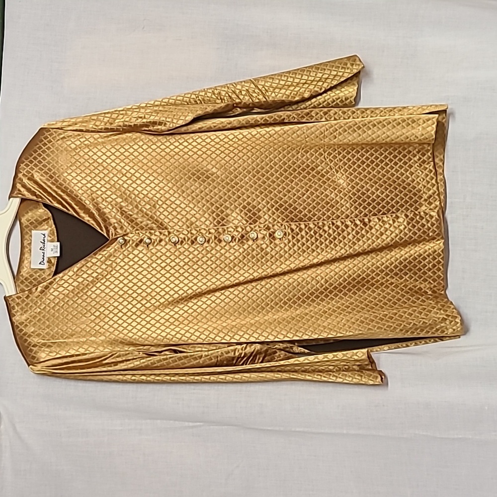 Vintage Diane Richard Metallic Gold Diamond Quilted Tunic Jewel Pearl Buttons M